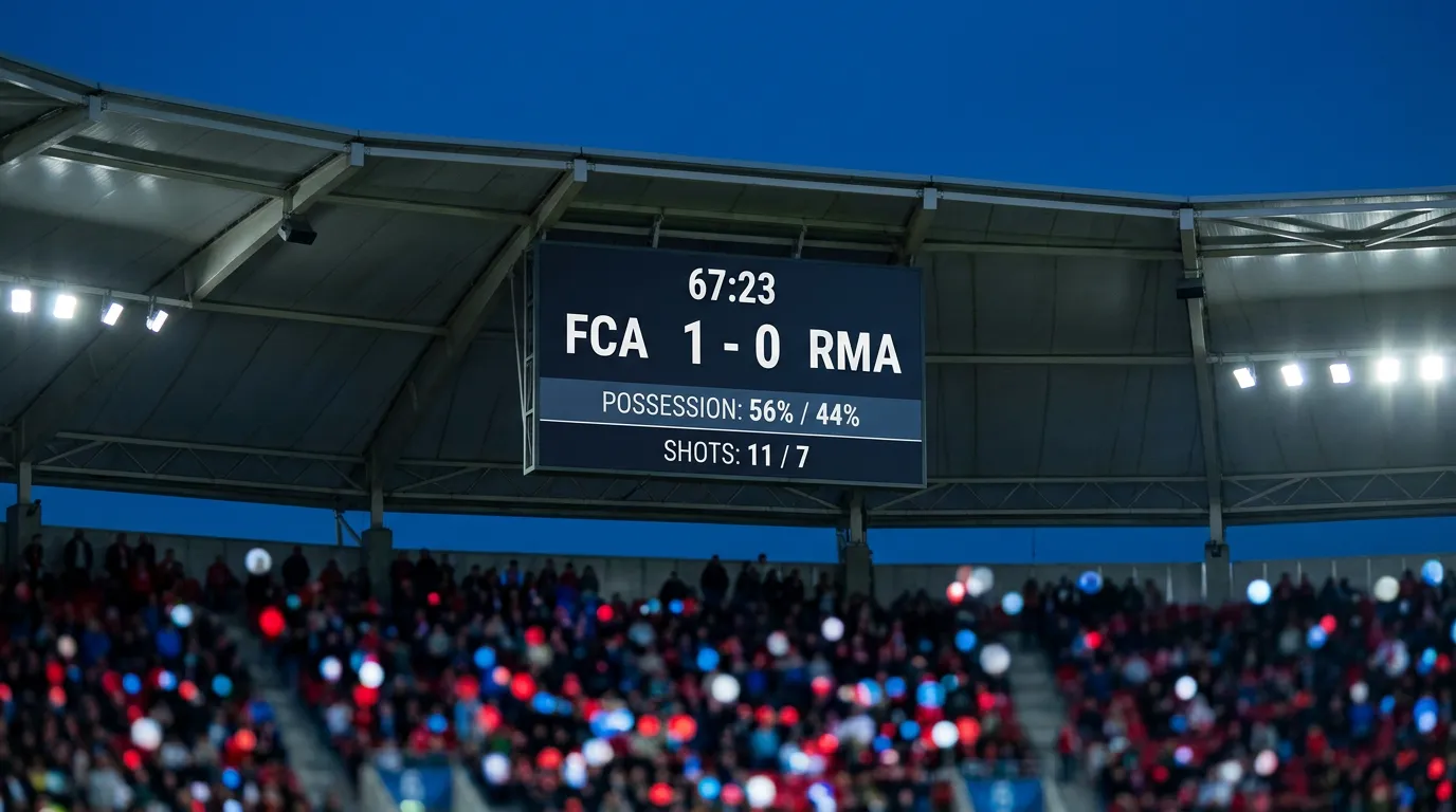 Anzeigetafel im Stadion mit Spielstand und Statistiken — Übersicht zu Wettarten